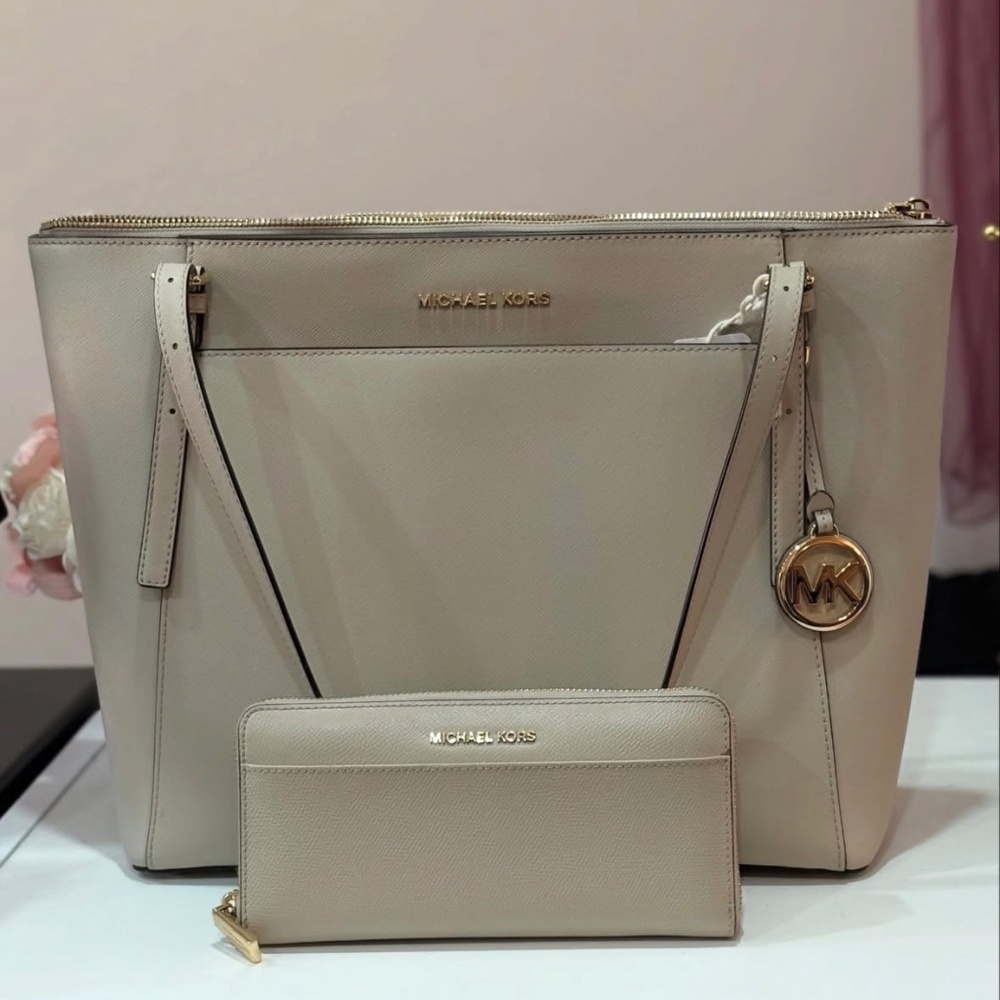 Michael Kors large beige tote $328 with matching wallet $198